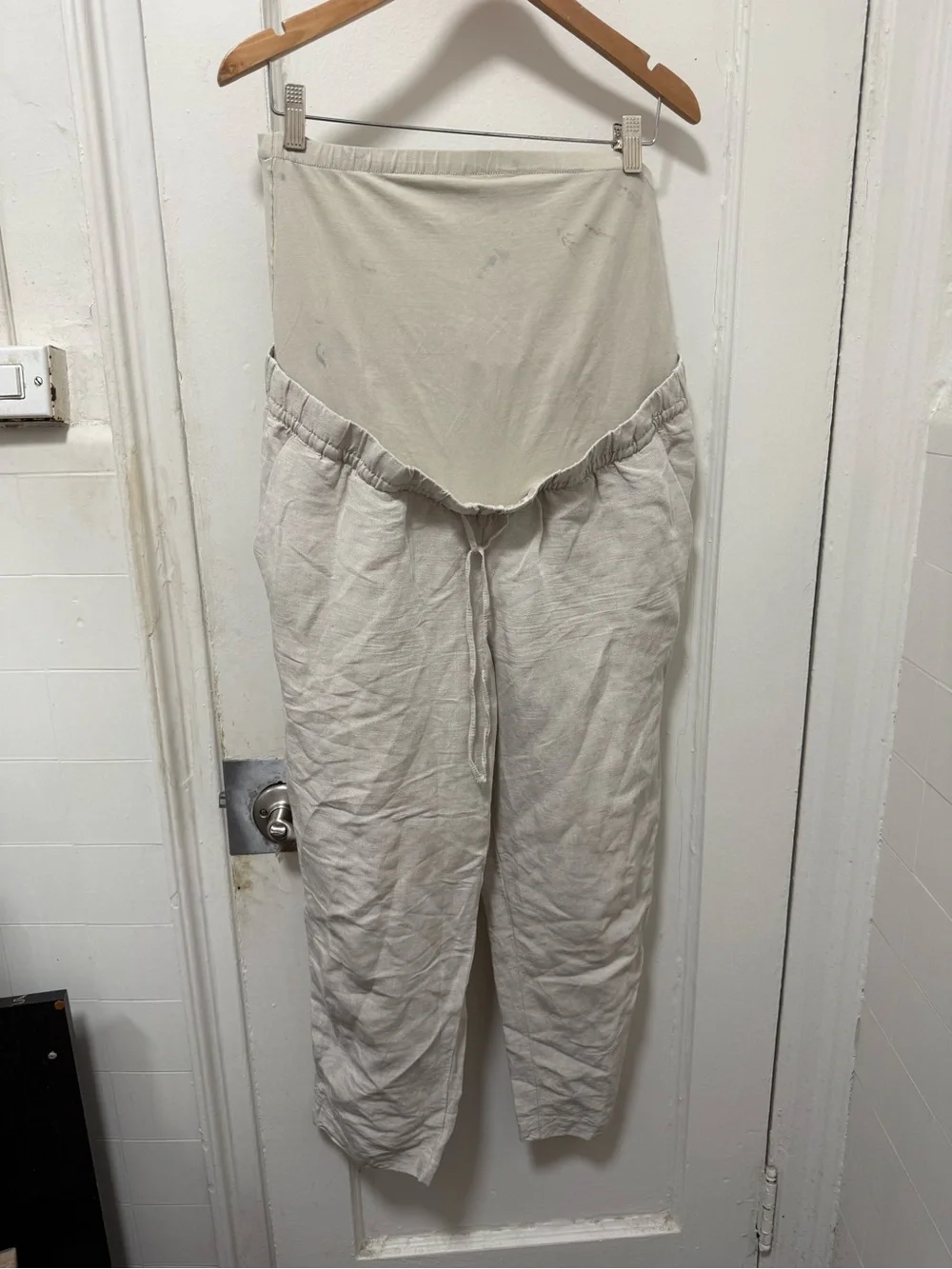 H&M beige Size L maternity linen blend pants
